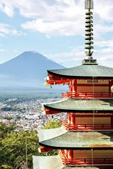 Temple: View of Mount Fuji with Chureito Pagoda in Arakurayama