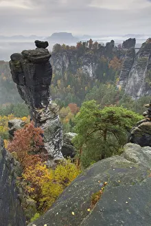 Bastei: View at mount Wehlnadel at valley Wehlgrund -