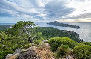 Sant: View of mountains and coast with sea, hiking to La Trapa fro