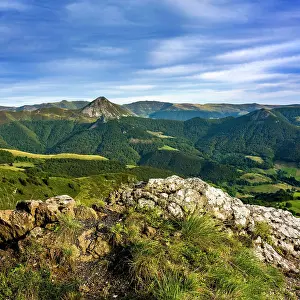 Rhone: View on mountains Puy Griou and Monts du Cantal