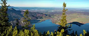 Kochelsee: View from Mt. Jochberg near lake Walchensee towards