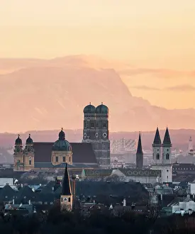 University: View over Munich with Church of Our Lady, Theatine