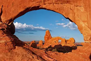 Turret: View through the North Window rock arch in the morning