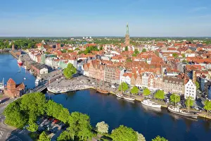 Habour: View of the old town and the museum harbour of Luebeck