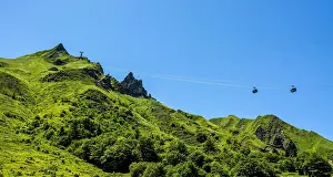 Cable: View on Puy de Sancy with cable car, Auvergne Volcanoes