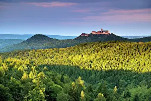 Wartburg: View from Rennsteig to Wartburg Castle, evening