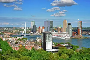 Cable: View of Rotterdam city and the Erasmus bridge Erasmusbrug