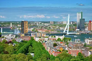 Cable: View of Rotterdam city and the Erasmus bridge Erasmusbrug