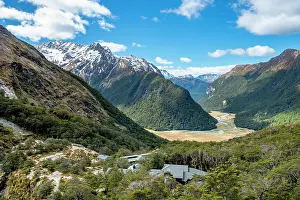 Westland: View of the Routeburn Flats with Routeburn Falls