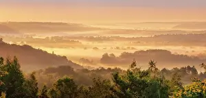 Burgenlandkreis: View into the Saale valley with morning fog at s