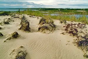 Hilltop: View from a sandy hilltop of lakes and hills