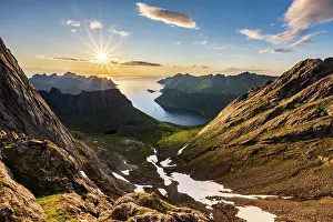 Fjords: View over Senja's fjords and mountain peaks unde