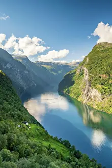 Farmstead: View of Skagefl farm and Geirangerfjord, near G