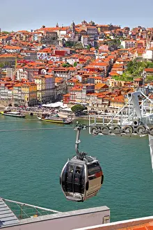 Douro: View of the town, cable car and River Douro in Porto