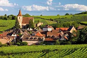 Alsatian: View over town of Hunawihr along the wine