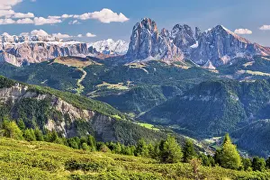 Sella: View of the valley with Sella Group 3152m, Marmolata