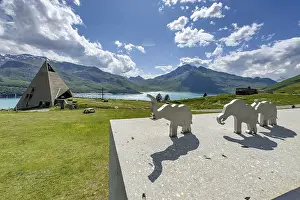 Crossing: View from viewing platform to Mont-Cenis Pyramid Museum with stylised pyramid Museum in memory of Egypt campaigns of
