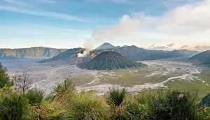 Smoking: View of volcanic landscape, volcanoes, smoking volcano