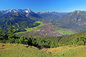 Garmisch: View from Wank to the village with Alpspitze 2628m