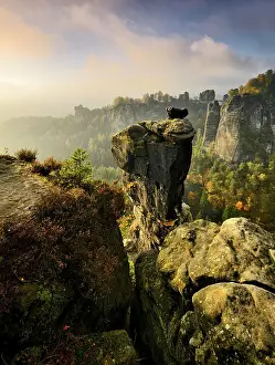 Bastei: View of Wehlnadel and Bastei bridge, morning light
