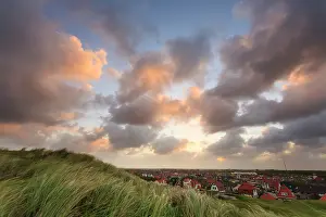 Township: Viewpoint from beach ridge with marram on village with houses