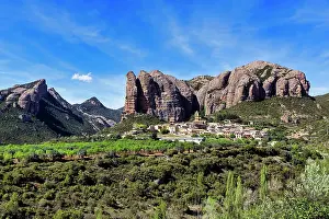 Chain: Village view Agaero, mountain peak, rocky chain
