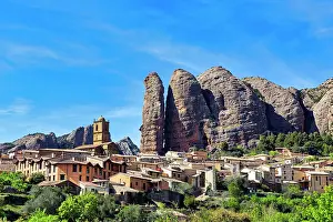 Chain: Village view Agaero, mountain peak, rocky chain