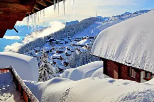 Townsmall: Village view with snow-covered houses, Bettmeralp