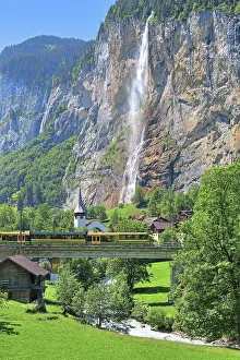 Bern: Village view with Staubbach Falls, Lauterbrunnen