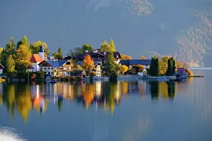 Walchensee: Village Walchensee and Lake Walchensee in the morning