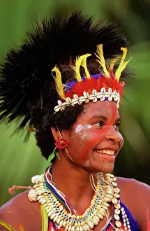 Cassowary: Villager portrait of tribeswoman wearing headdress