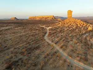 Track: The Vingerklip (rock finger) and the Ugab Valley Terraces are surrounded by thornbush and mopane (Colophospermum mopane)