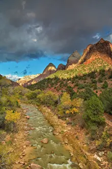 Zion: The Virgin River in autumn under dramatic