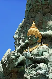 Hinduism: Vishnu rides on Garuda, colossal Kencana statue