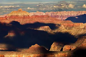 Weathered: Vishnu Temple at sunset from south rim, Grand Canyon