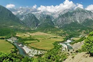 Mountained: Vjosa or A&, xf3;os River, valley with Nemerck