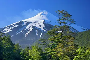 Smoking: Volcano Villarrica - snow covered and smoking volcano
