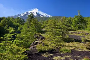 Smoking: Volcano Villarrica - snow covered and smoking volcano