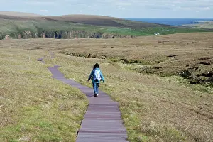 Hermaness: Walker - on boardwalk to Hermaness