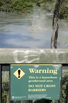 Signs: Warning Sign - with sateam bubbling up from mud