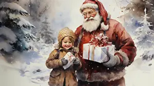 Generated: Watercolor Christmas cards, with Santa Claus and