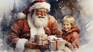 Generated: Watercolor Christmas cards, with Santa Claus and