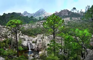 Tops: Waterfall in the Aiguilles de Bavella, Corsica