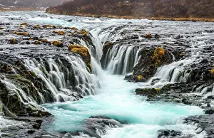 Northeastern: Waterfall Bruarfoss in winter, in Selfoss, Southern