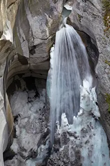 Slot: Waterfall and ice, Maligne Canyon, Jasper