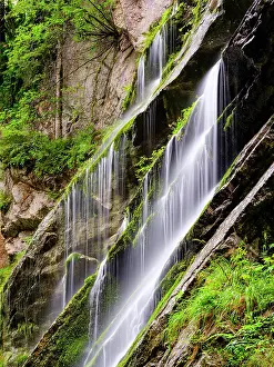 Berchtesgaden: Waterfall on mossy rock face, Wimbachklamm, Wimbachtal