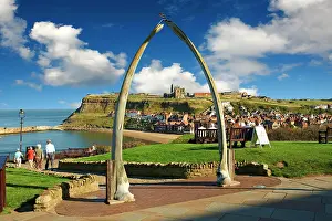 Towns: Whale Bone arch overlooking Whitby harbour with