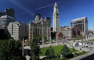 Custom: Wharf District Park with Custom House behind, Boston