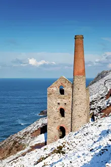 Wheal Coates - engine house in winter snow