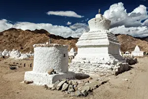 Jammu: White chortens (stupas) near Shey, Ladakh, Jammu